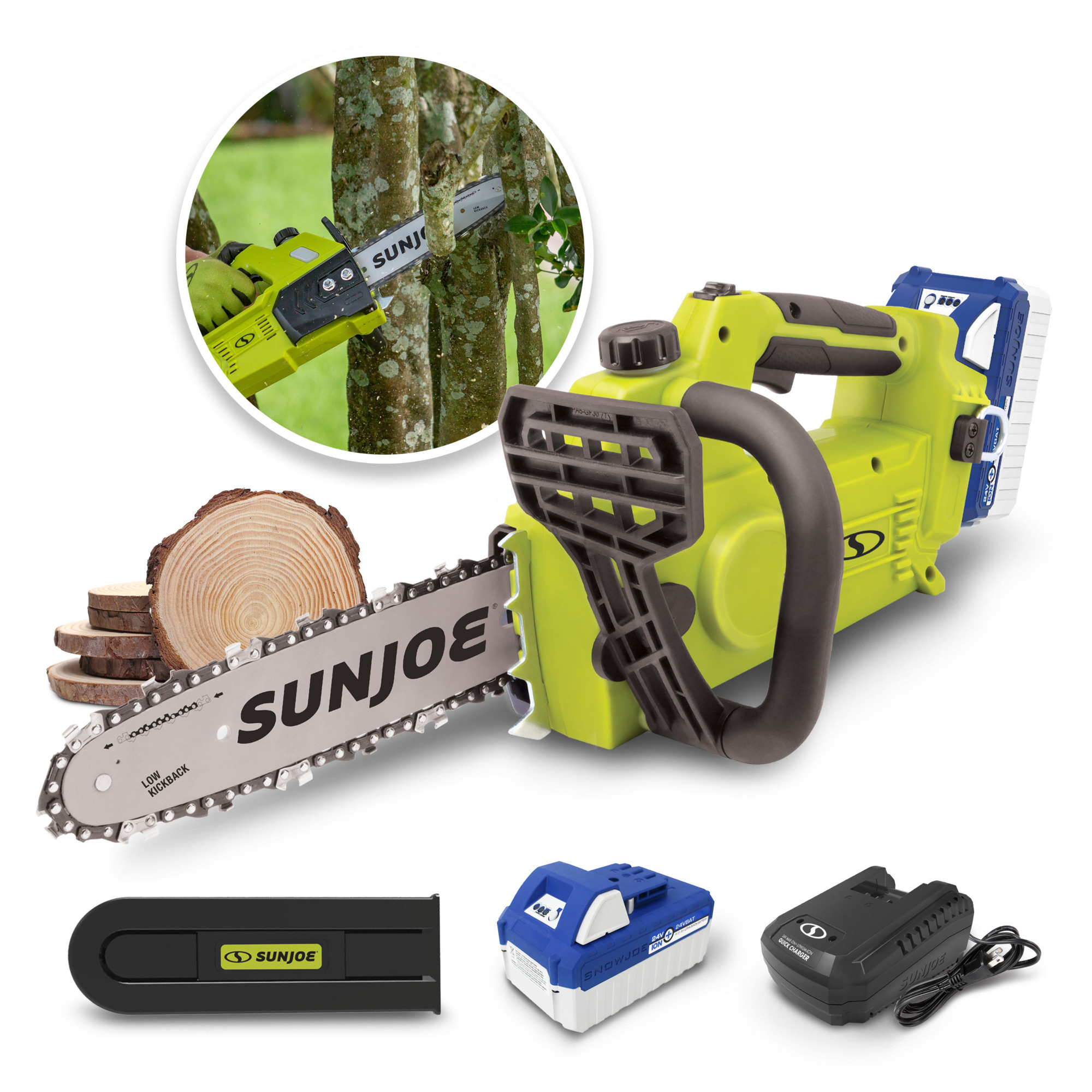Sun Joe Cordless Chain Saw Kit — 24V, 10in. Bar, 4.0Ah Battery and Charger, 600W Motor, Model# 24V-10CS